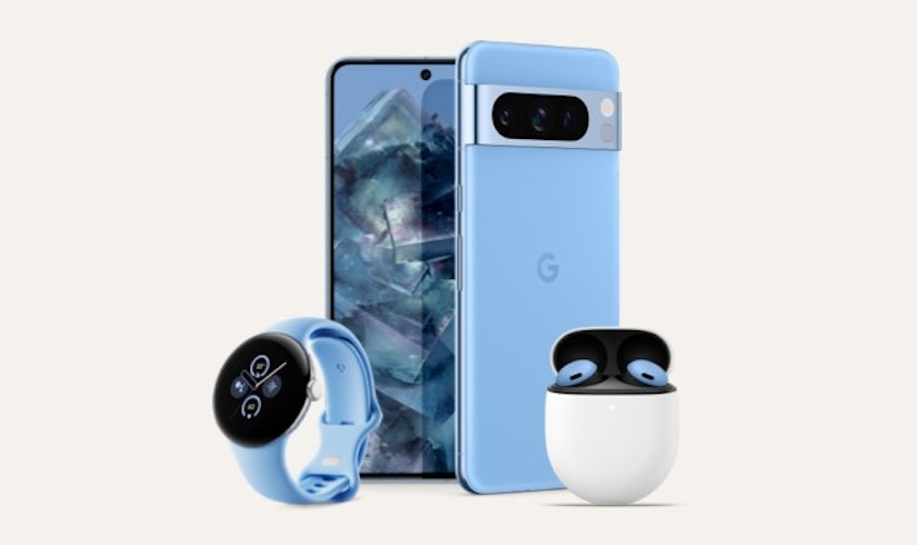 Google Smartphone, Earpods und Smartwatch der Pixel Serie.