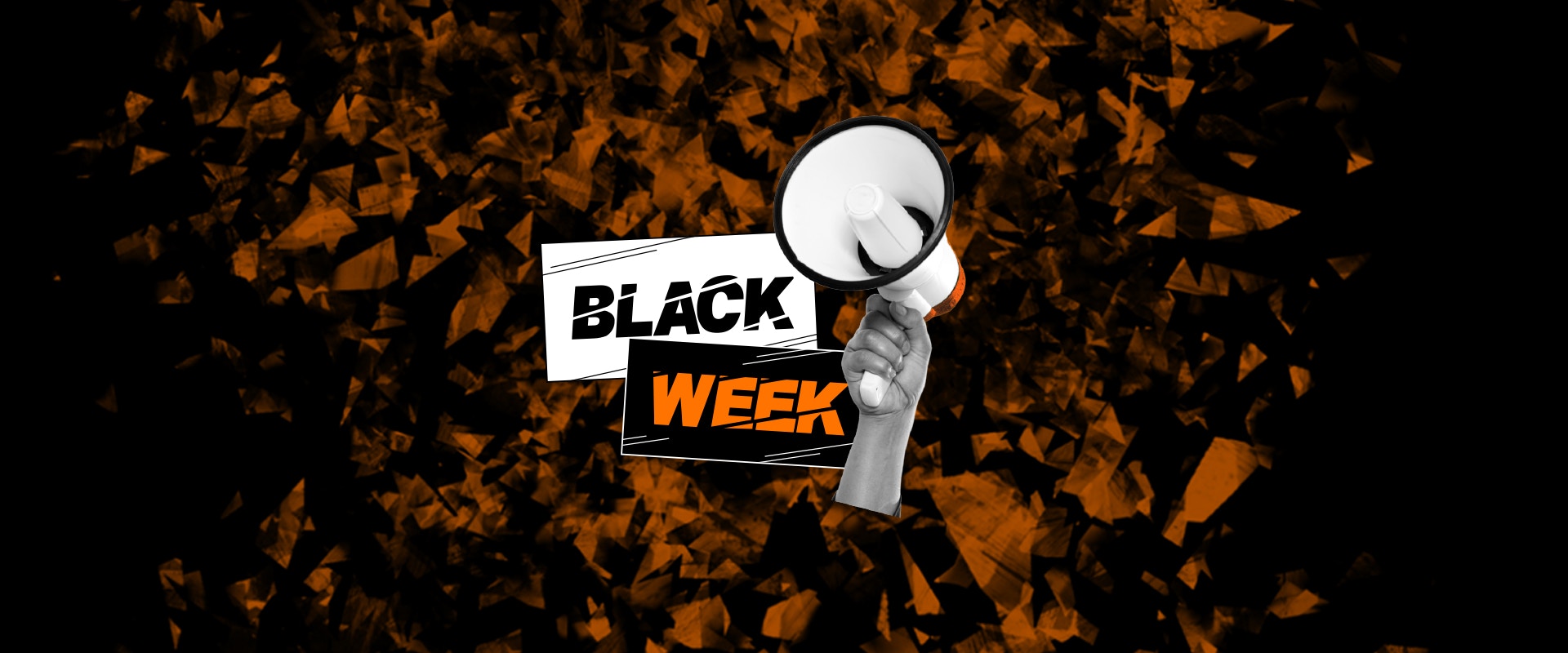 Der Schriftzug "Black Week" und ein Megafon