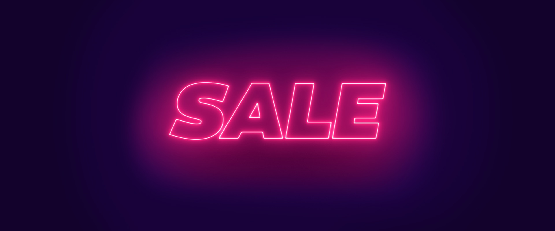 Neon Sale-Schriftzug auf lila Hintergrund