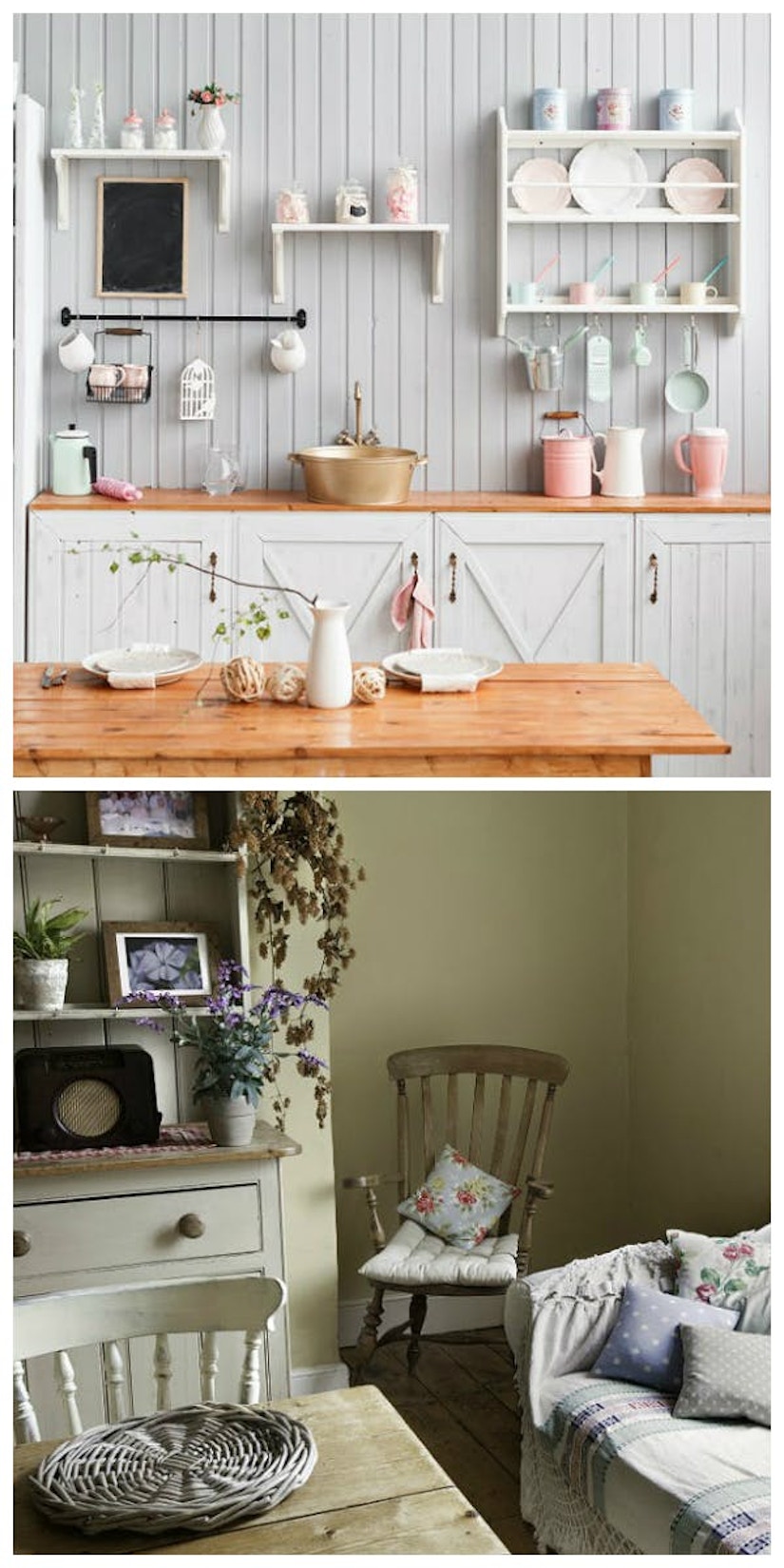 Collage des Wohnstils Shabby Chic