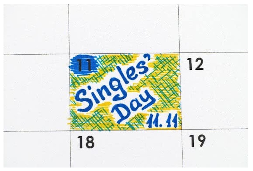 Ein Kalender auf dem Singles' Day am 11. markiert ist