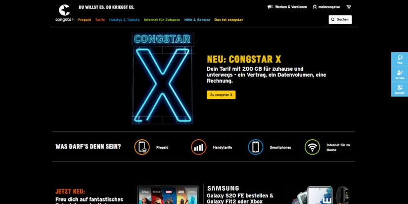 Screenshot congstar Startseite: congstar X