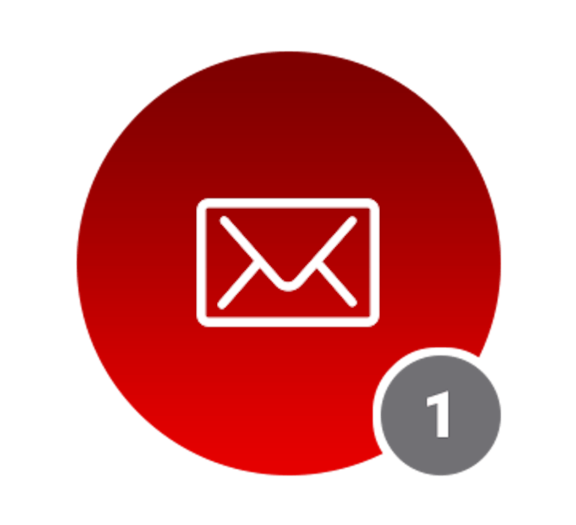 Roter Kreis mit Brief-Icon.
