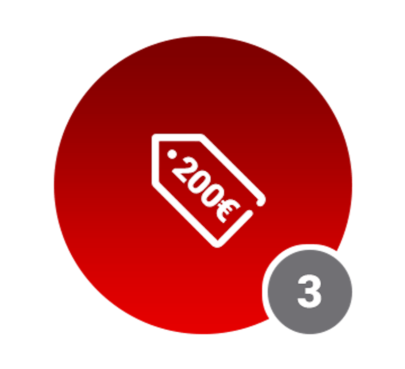 Roter Kreis mit 200€-Icon.