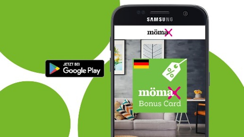 mömax Bonuscard App auf einem Smartphone